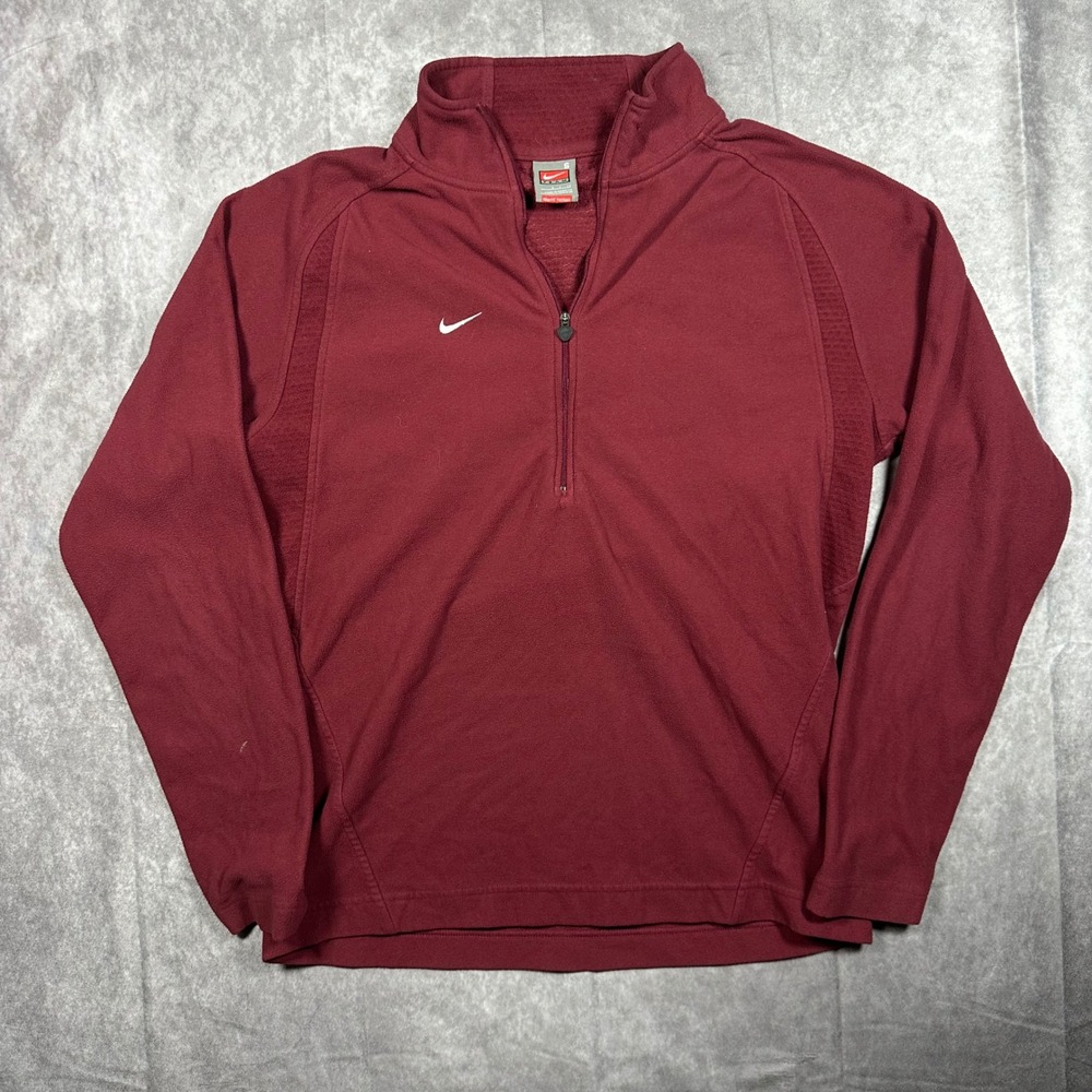 Vintage Nike Team Therma Mens Small Burgundy 1/4 Zip Fleece Pullover Swoosh Y2K